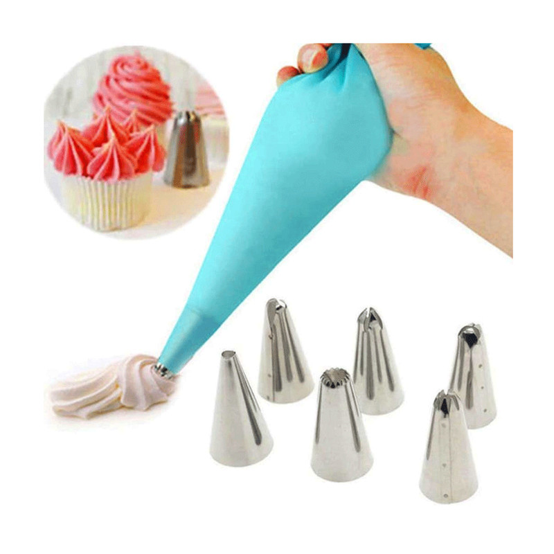 [2 Pack] 8 pcs. CAKE DECORATING KIT including silicone Reusable bag with Nozzles gallery