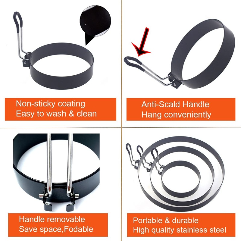 Stainless Steel Egg Cooker Set - 8" Omelette Ring, 6" Pancake Ring, 4" Griddl... gallery