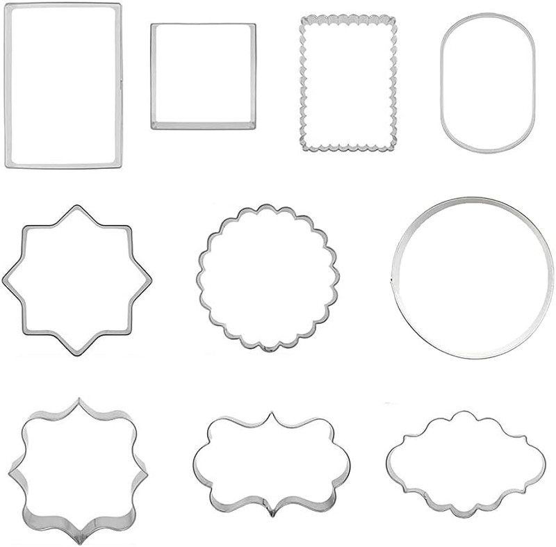 10 PCS Plaque Frame Cookie Cutters Set Fondant Tiles Biscuit Cutter Molds for Co