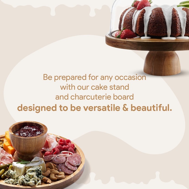 Acacia Wood Cake Stand with Lid - Cake Stand with Dome,12in Round Cake Holder... gallery