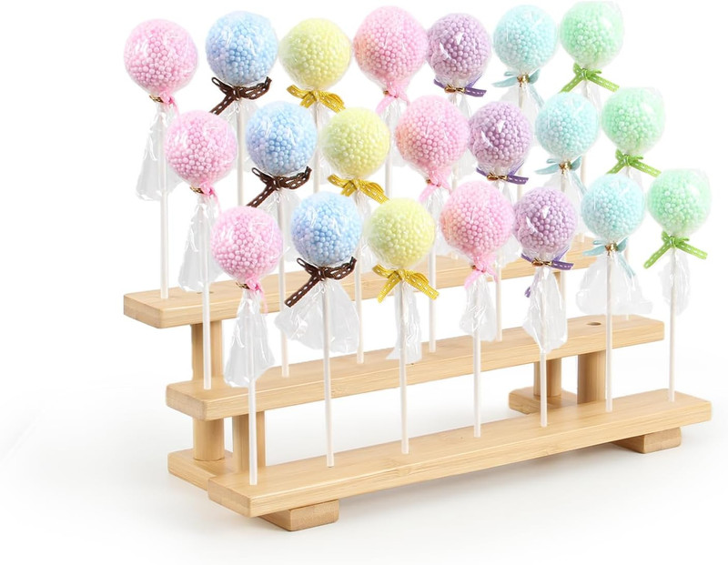 3 Tier Bamboo Display Cake Pop Stand,Set of 1 21 Holes Lollipop Display Stand, L gallery
