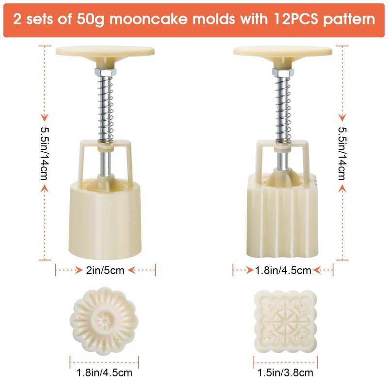Luxiv Moon Cake Mould 50g, 12 PCS Pattern Hand-Pressure Mooncake White gallery