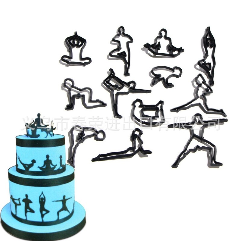 12pcs/set Yoga Figures Silhouettes Fondant Decorating Sugarcraft Cutter Mould
