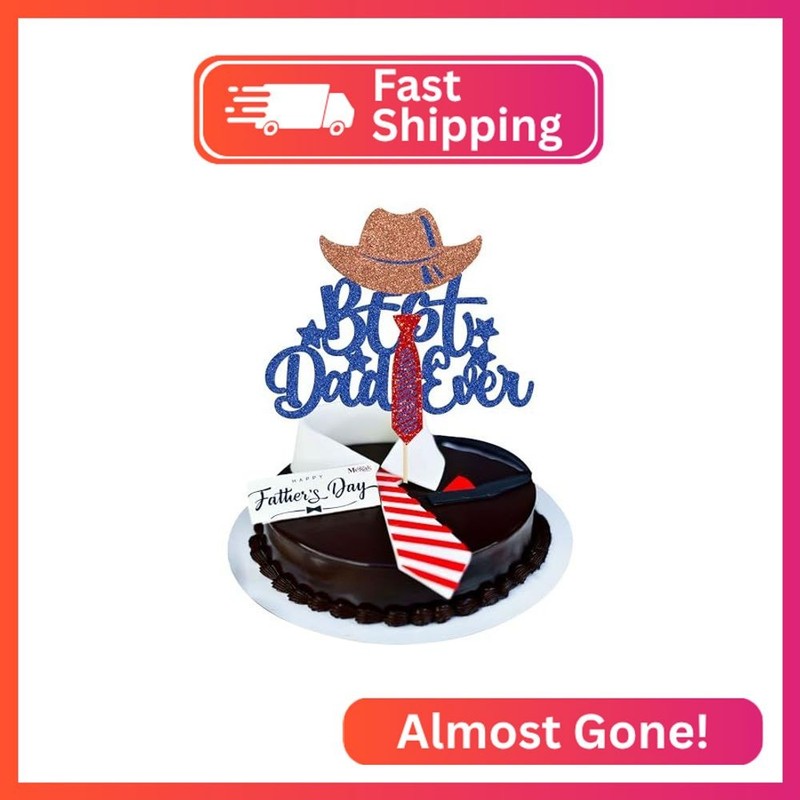 Gyufise 1Pcs Purple Glitter Best Dad Ever Cake Topper with Tie Hat Happy Father’