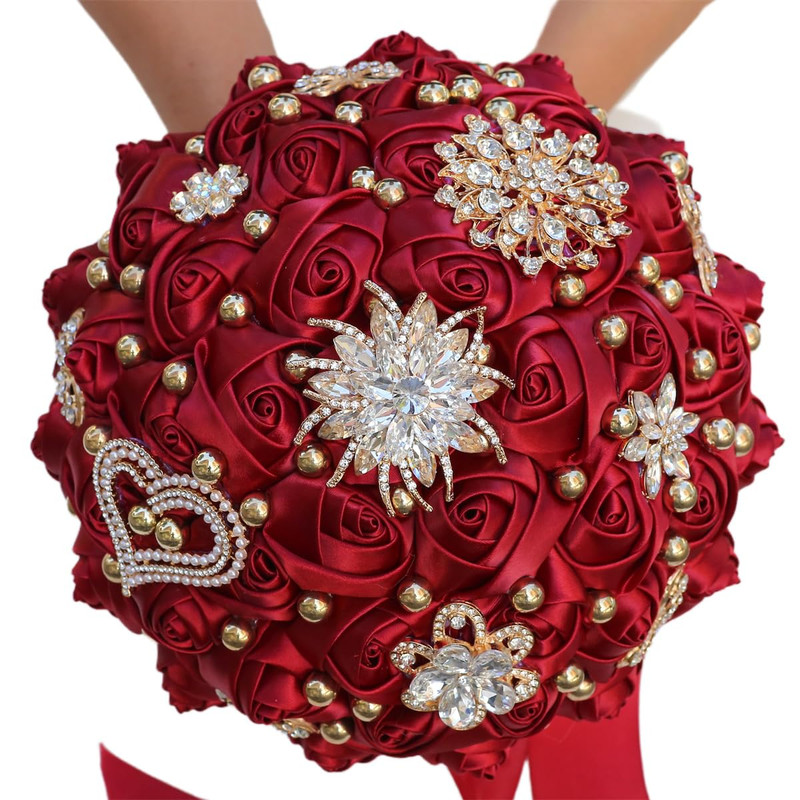 Mhojpik Bridal Wedding Bouquet Round Holding Bouquet Throw Toss Artificial Rose
