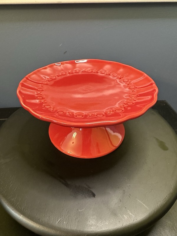 Pottery Barn Red Dessert Stand XOXO Pedestal 6.5” Valentine Holiday Display