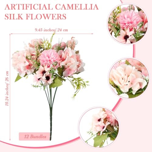 Pcs Peonies Artificial Flowers Faux Roses Silk Flowers Hydrangea 12 Pink gallery