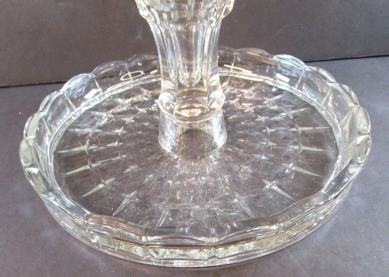 Indiana Glass Constellation Round Clear Glass Cake Stand 10" Rum Well Disc 1962 gallery