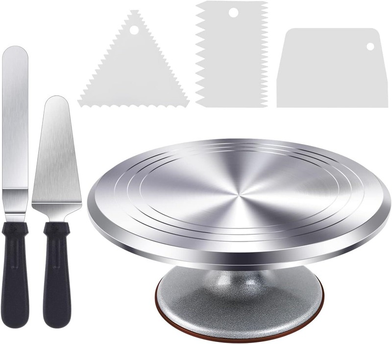 Cake Turntable, Cake Decorating Set with 2 FrostingSpatulas and 3 CombSmoothers.