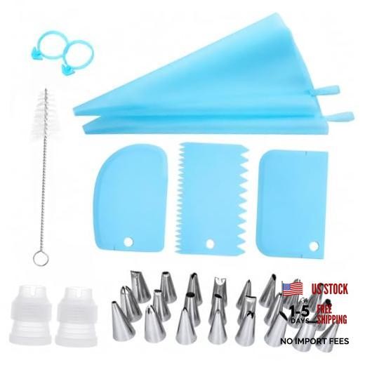 34 PCS Cake Decorating Supplies Kit, Reusable Piping Bags and Tips Set with 24