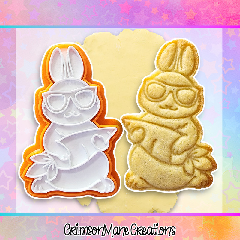 Bunny Rock Star Rabbit Cookie Cutter, Biscuit Baking Supplies Fondant Tool Stamp