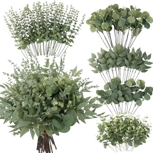 Pcs Artificial Mixed Eucalyptus Stems Bulk, 5 Kinds of Fauxery 130 Green