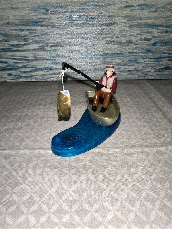 DecoPac Cake Topper Fisherman In Boat Vintage 2002 Magnetic Fish gallery