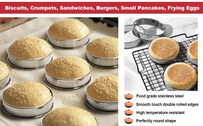 12Pack English Muffin Rings 3.15 Inch, Stainless Steel Crumpet Rings Double gallery