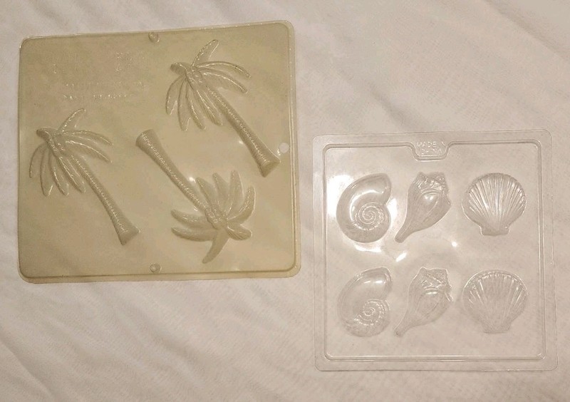 Two Clear Plastic Various Sheashells and Palm Tree Shapes Chocolate Molds