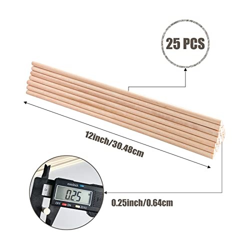 25PCS Dowel Rods Wood Sticks Wooden Dowel Rods - 1/4 x 12 Inch Precut Dowels gallery