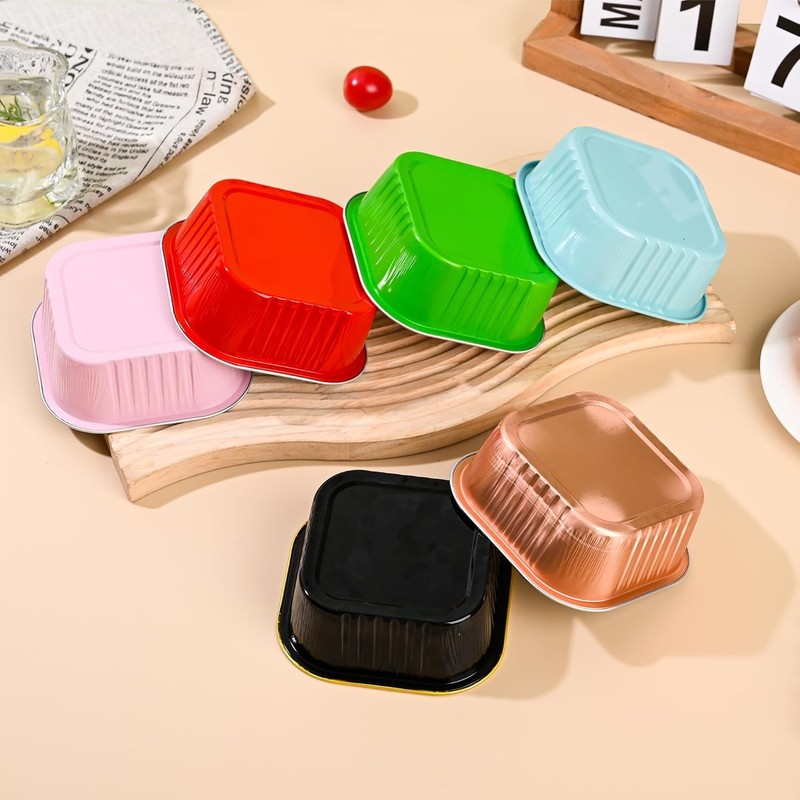 10oz Mini Cake Pans W/ Lids 40 Pack Aluminum Foil Square Cupcake Liners Brownie gallery