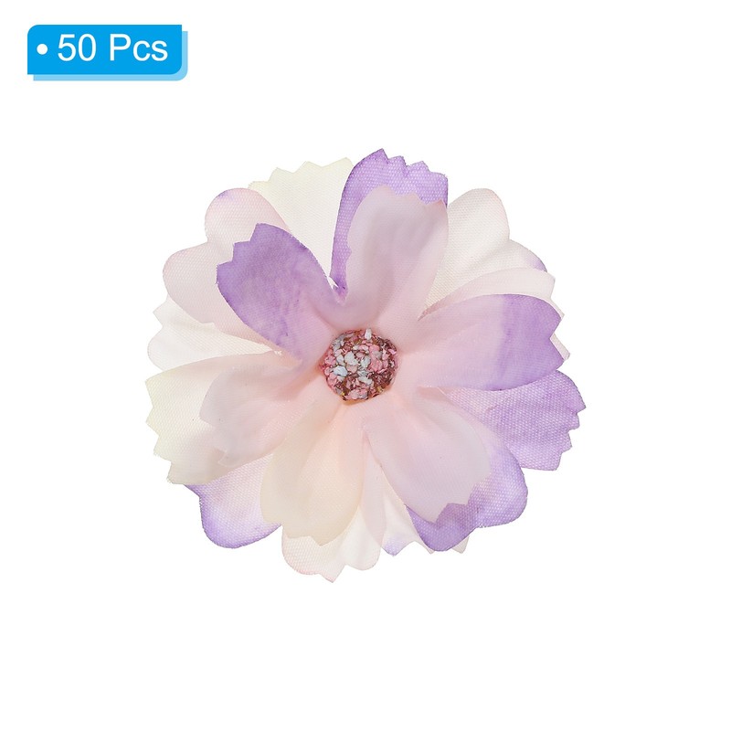 1.77" Artificial Multilayer Flower Heads 50 Pack Purple White gallery