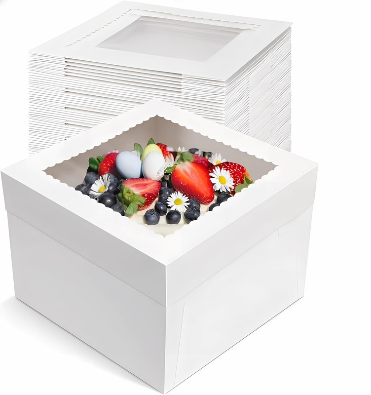 12x12x8 Inch Tall Cake Boxes with Window, 20 Pack White Bakery Boxes for Tier…
