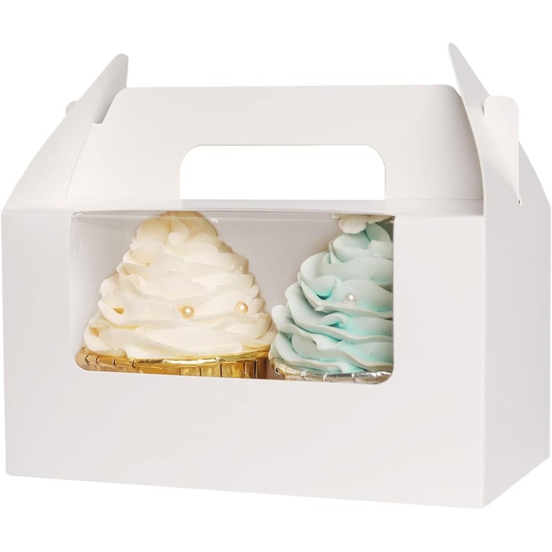 White 2 Cupcake Holder Bakery Container Box With Window 6.5×3.6×3.5 In 100 PCS