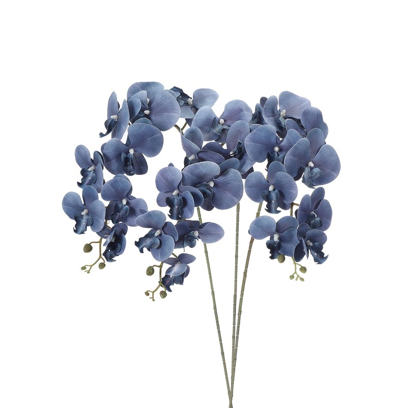 3Pcs 41″ 9 Heads Artificial Orchid Stems Faux Phalaenopsis, Dark Blue