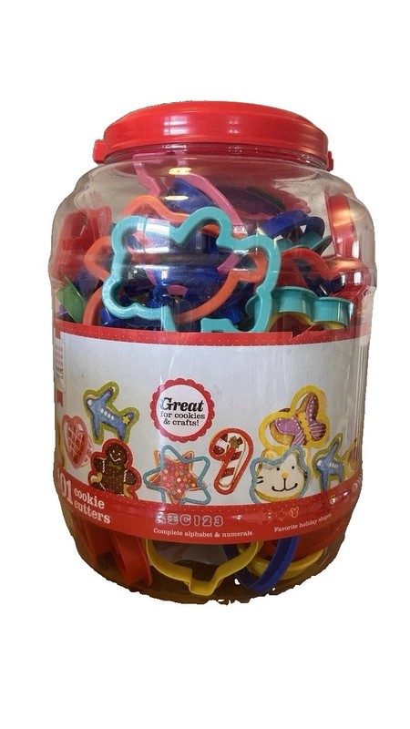 Bradshaw Alphabet Cookie Cutters Letters Numbers Plastic Set Storage Jar