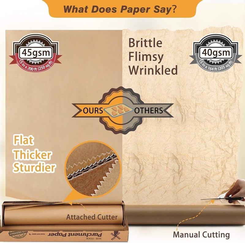 15" Wide Unbleached Parchment Baking Paper Roll - Ideal for Grilling & Cooking gallery