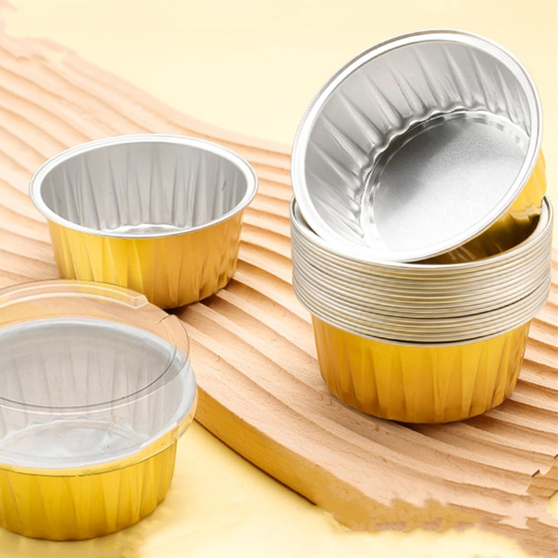 150 Pack Disposable Ramekins with Clear Lid, 5Oz Golden Mini Cupcake Tins, Alumi gallery