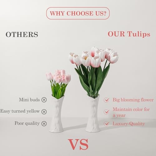 Fake Tulips,18.5" PU Artificial Tulips Flowers for Spring Easter Blush Pink gallery