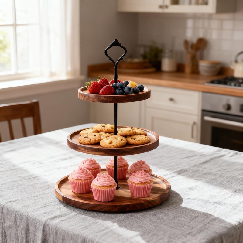 3 Pcs 3 Tier Wood Cupcake Stand, 9.8'' 7.8'' 5.9'' Tiered Serving Tray Food D... gallery