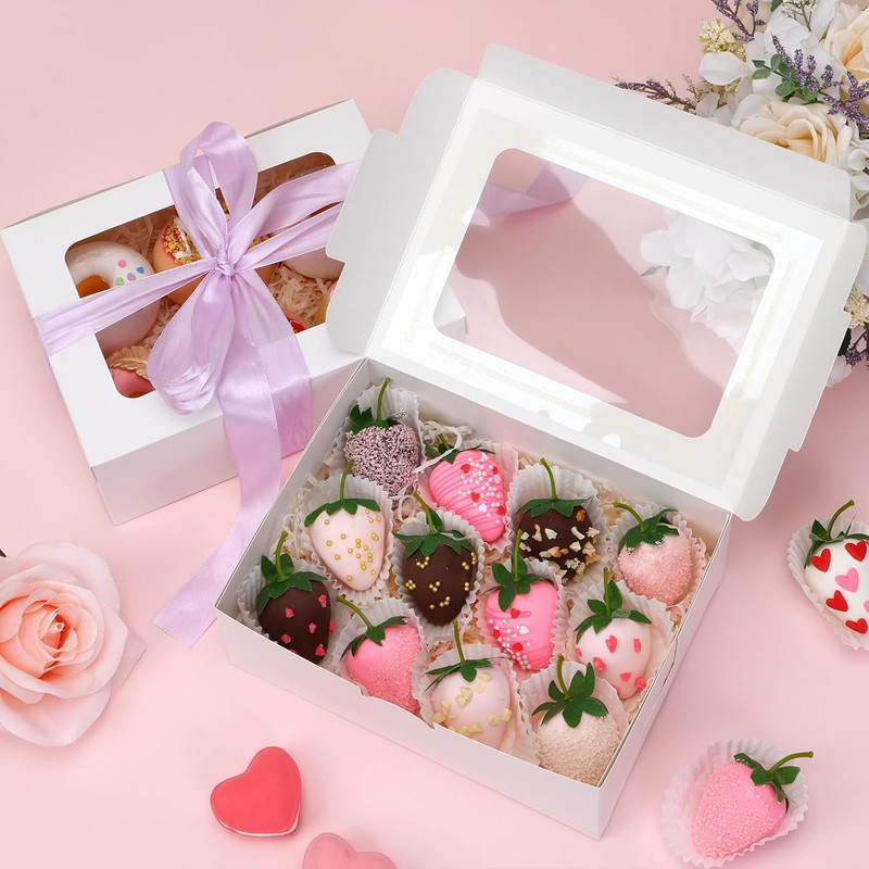Moretoes 48Pcs Cookie Boxes with Window, 8X6X2.5 Inch 3 Style Treat Boxes for Pa gallery