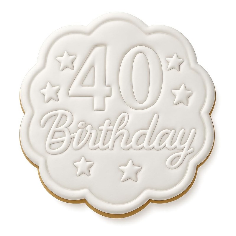 40th Birthday with Stars Cookie Cutter & Stamp, Fondant & Clay - 4x4 gallery