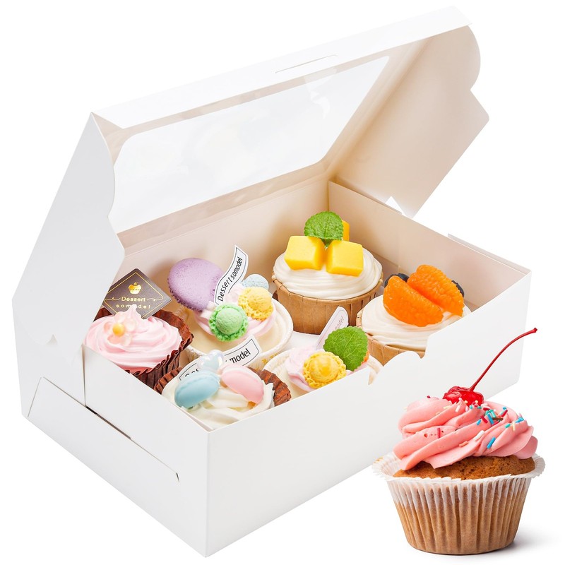 6 Pack Cupcake Boxes with Inserts 6 Holders, White Standard Bakery Boxes with…