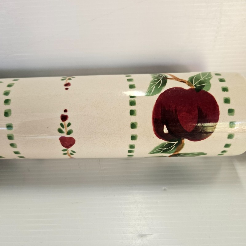 Stoneware Bakers Rolling Pin Wooden Handles Apples Vintage - used gallery