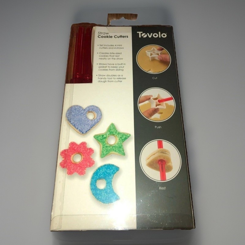 Tovolo Mini Cookie Cutters & Straws 8 pc. Set Moon,Heart,Flower,Star NIB