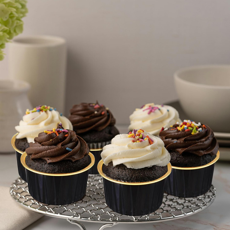200 Pcs Black Gold 5 OZ Aluminum Foil Baking Cups with Lids 5 round Disposable B gallery