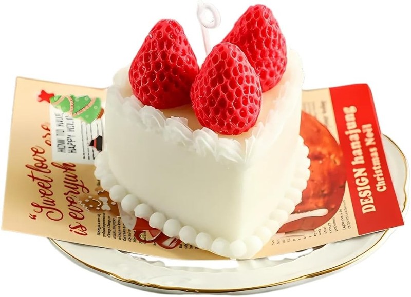Strawberry Cake Candle, Handmade, Scented Birthday Cake Candle, Decorative Fake