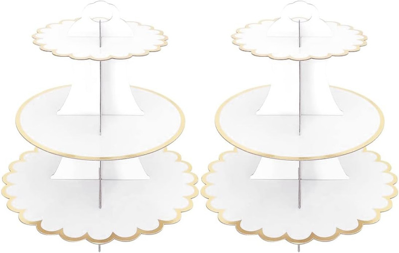 2 PACK Cardboard Cake Stand, 3 Tier Paper Dessert round Cupcake Holder Tower Dis