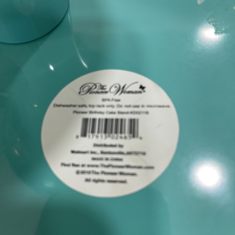 Pioneer Woman 2018 Plastic Birthday Cake Stand 10 3/4" X 6" Blue Base Multi Top gallery
