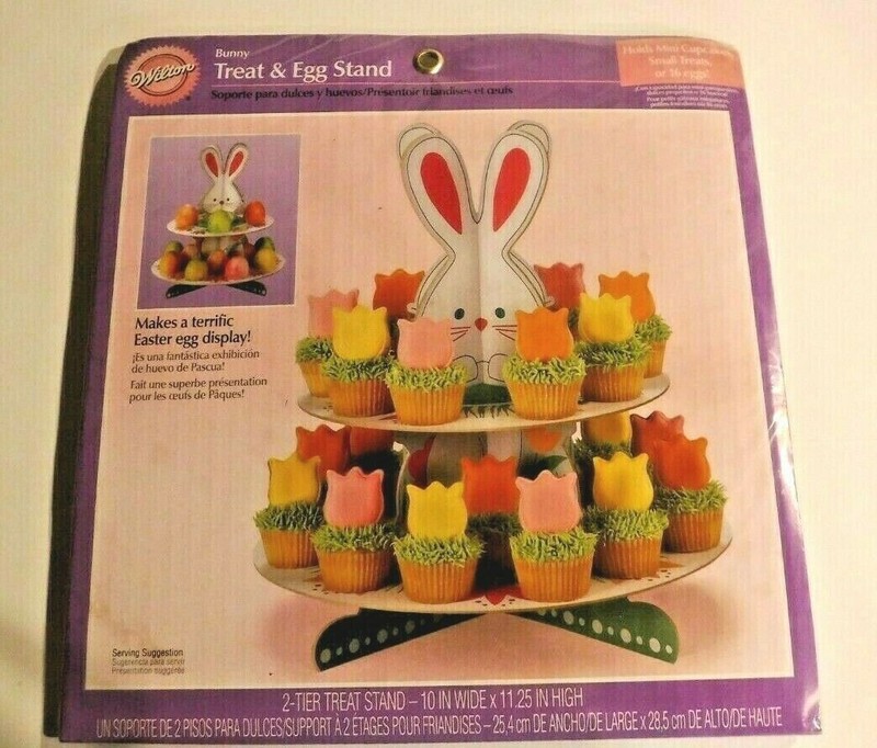 Wilton Bunny Treat and Egg Stand 2 Tier Paper Cardboard Party Birthday Rabbit