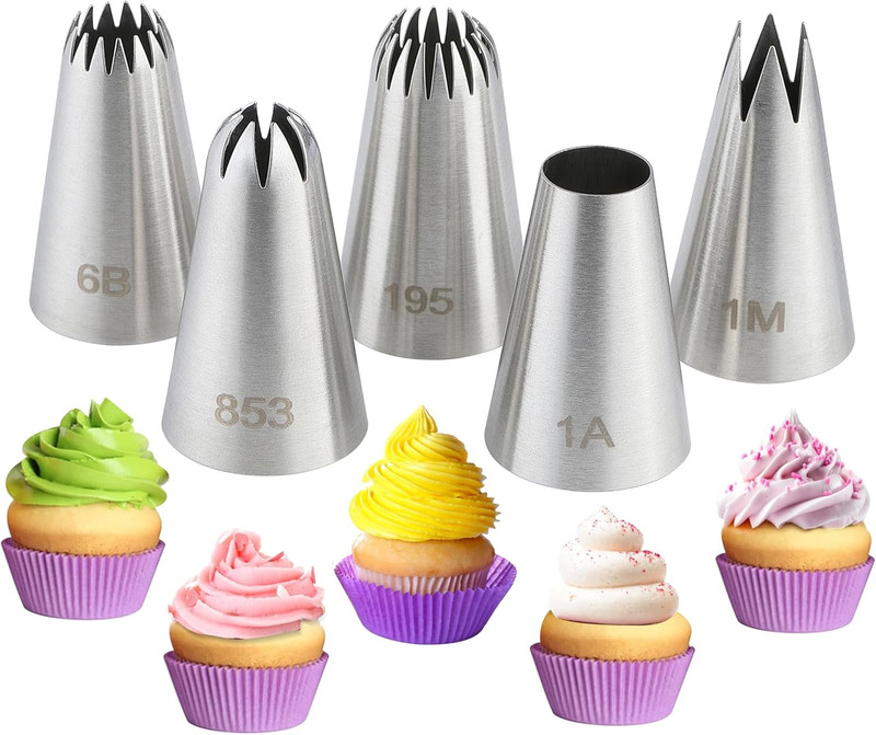 5PCS Large Piping Tips Set, Stainless Steel Cake Decorating Tips, Frosting Icin gallery