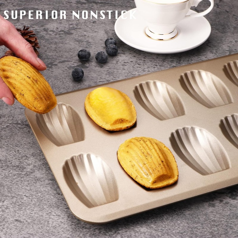 HONGBAKE Nonstick Madeleine Pan 2 Pack 12-Cavity Heavy 2 pack, Champagne Gold gallery