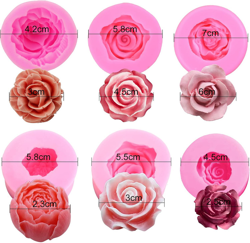 6 Pcs Flower Silicone Molds Set, Bloom 3D Rose Flower Fondant Silicone Molds fo gallery