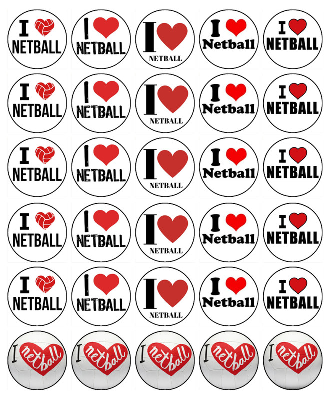 I LOVE NETBALL Cupcake Toppers Edible Icing Image Cake Decorations 12 #01