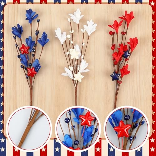 18 Pcs 4th of July Artificial Flowers Patriotic Berry Picks 250th Anniversary gallery