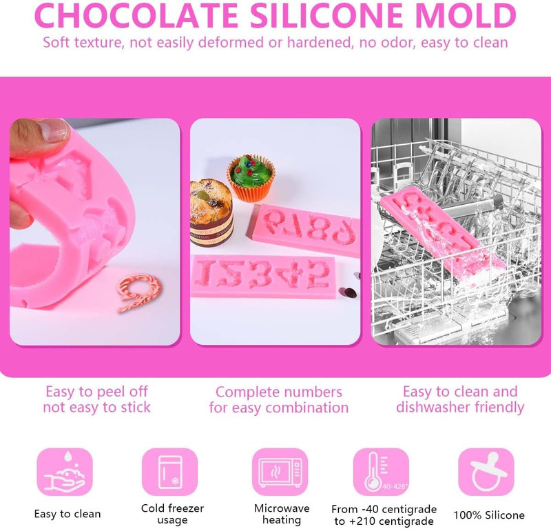 Silicone Number 0-9 3D Embossed Fondant Chocolate Mold with Stick Hole for Birth gallery
