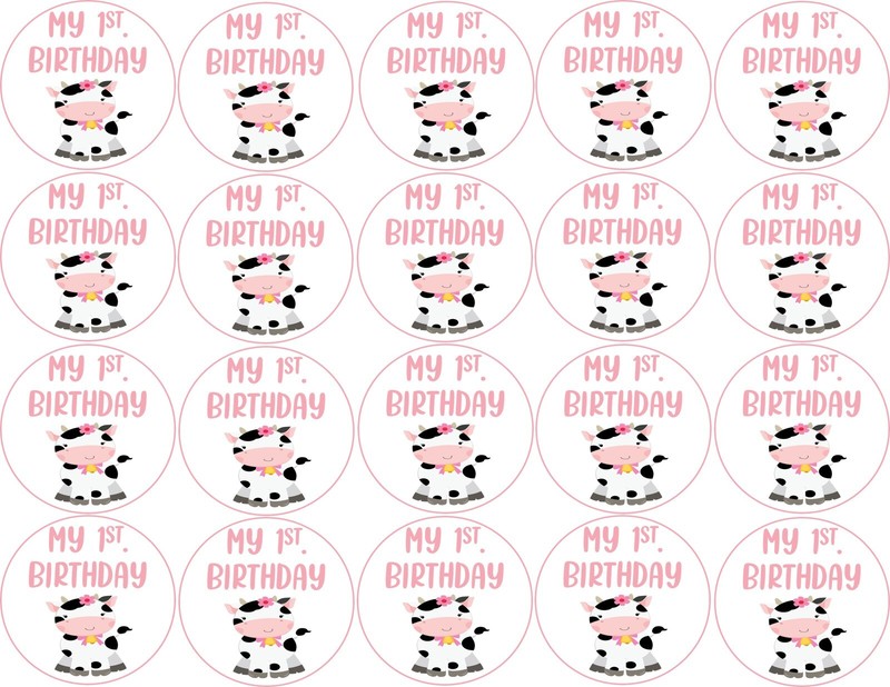 Sugar paper ( My 1st. Birthday baby cow ) 20 images 1.81 inches Round.
