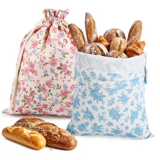 2 Pcs Beautiful Floral Bread Bag Set For Homemade Sourdough Bread Easy to