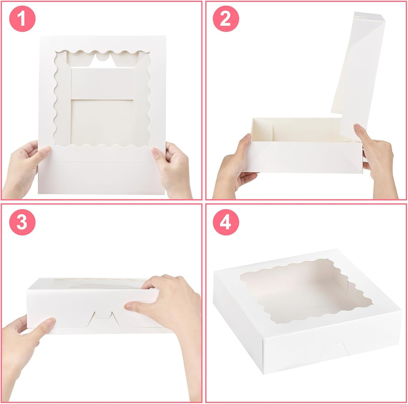 Kucoele Pie Boxes with Window, 10 x 10 x 2.5 Inches, 20 PCS, White | Auto-Popup, gallery