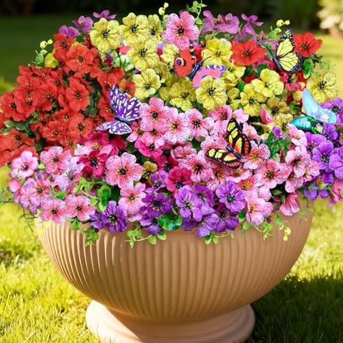 Artificial Flowers for Outdoors Decoration - 12 Mix Pink Red Purple Yellow gallery